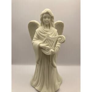 Angel Candle Stick Holder Ivory w/Harp 1980s Porcelain PartyLite 9.5" Tall
